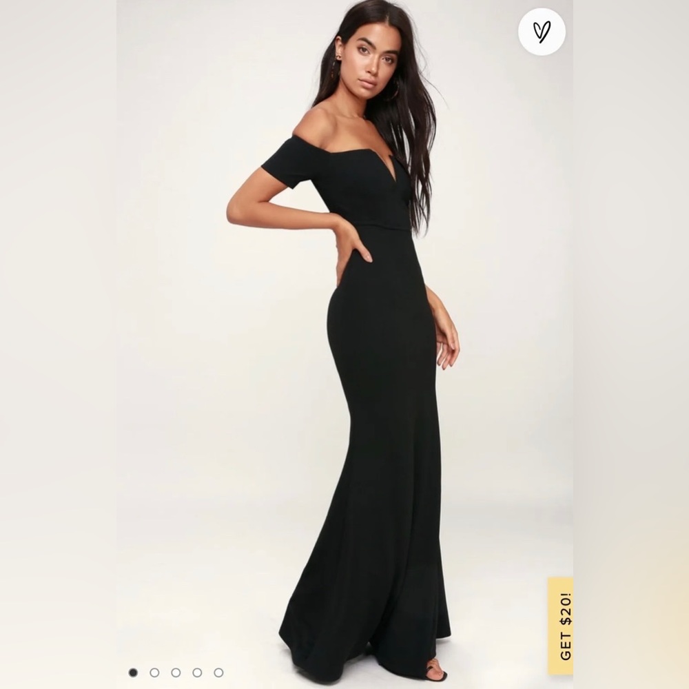 Lulus Lynne Black Off The Shoulder Mermaid Maxi Formal Dress Size L NWT